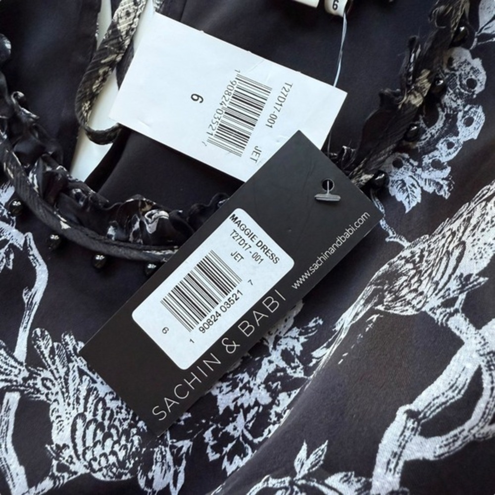 NWT Sachin & Babi Maggie Dress Jet (Black/White Print) Silk Floral Size 6 - Picture 5 of 11